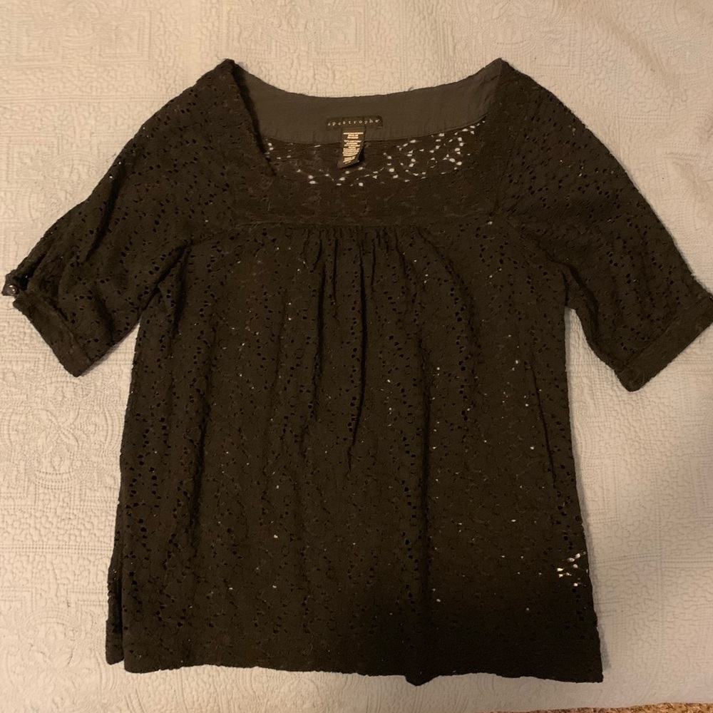 Black blouse apostrophe large short sleeve dressy